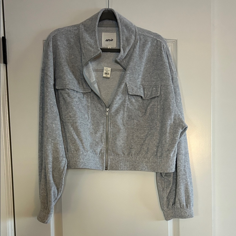 Aerie Heather Gray Cropped Utility Jacket